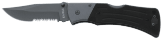 folding knife with lockable trigger, stainless steel pocket clip and thumb stud allows for smooth opening.
